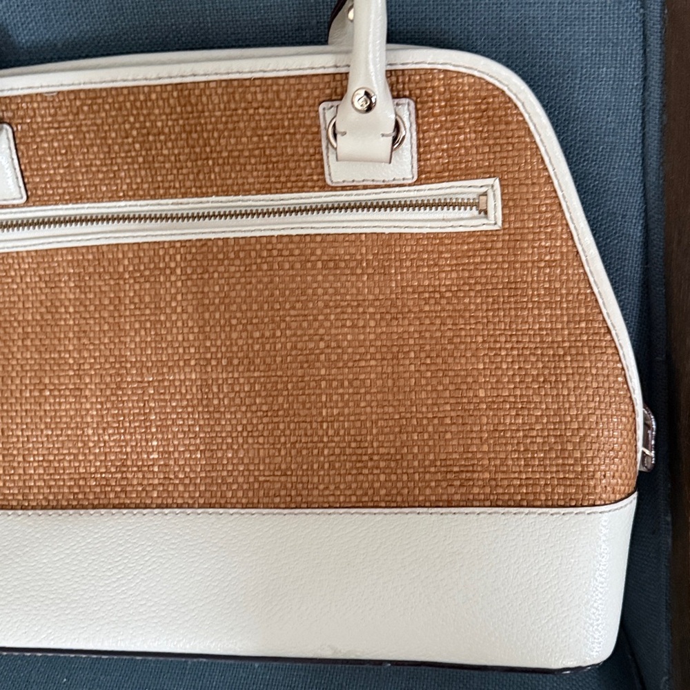 Kate Spade WOVEN Lotty Dome Satchel IVORY Leather & Brown Woven Straw panel EUC - Picture 7 of 15